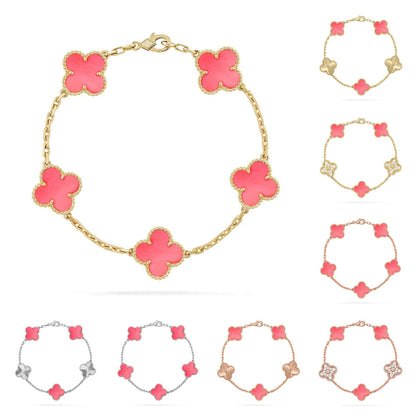 [VA]LUCKY CLOVER 5-MOTIF BRACELET - PINK MOTHER-OF-PEARL COLLECTION