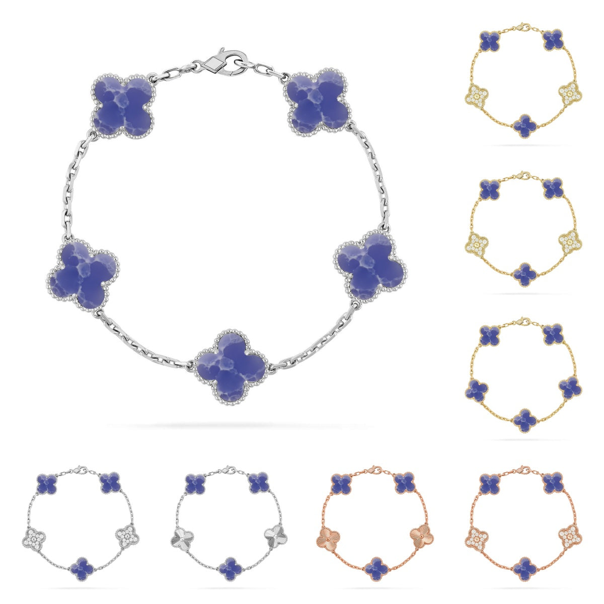 [VA]LUCKY CLOVER 5-MOTIV-ARMBAND - BLUE LARIMAR KOLLEKTION