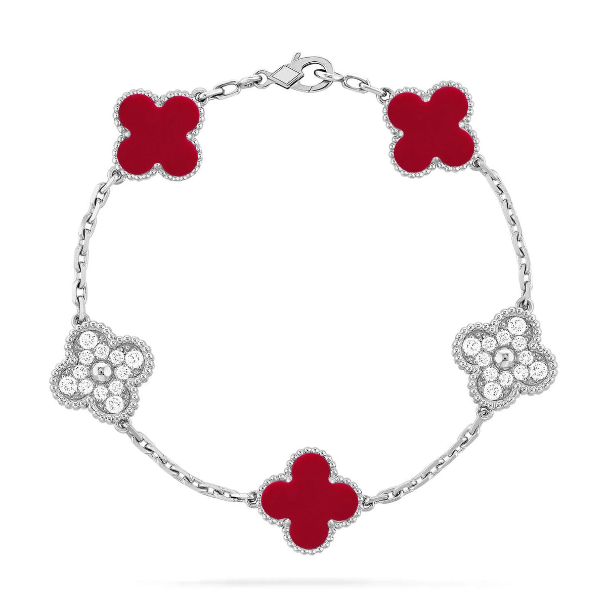 [VA]LUCKY CLOVER 5-MOTIF BRACELET - RED CARNELIAN COLLECTION