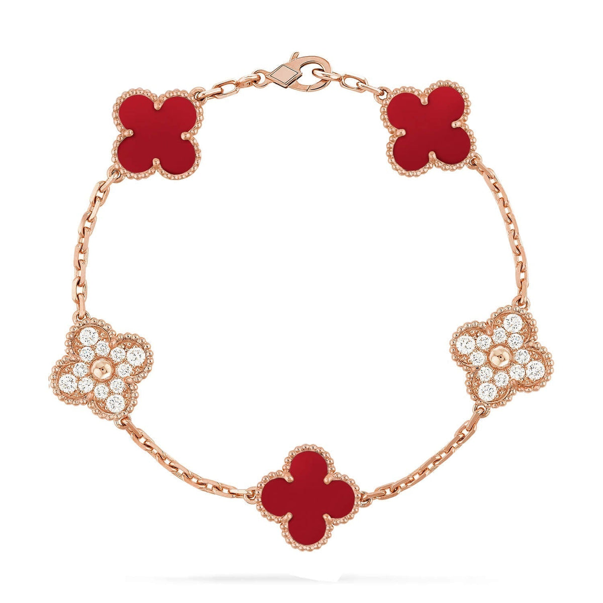 [VA]LUCKY CLOVER 5-MOTIF BRACELET - RED CARNELIAN COLLECTION
