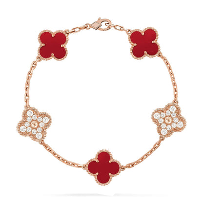 [VA]LUCKY CLOVER 5-MOTIF BRACELET - RED CARNELIAN COLLECTION