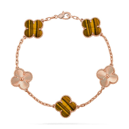 [VA]LUCKY CLOVER 5-MOTIF BRACELET -  TIGER’S EYE COLLECTION