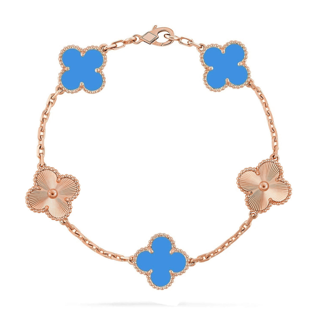[VA]LUCKY CLOVER 5-MOTIF BRACELET - BLUE AGATE COLLECTION