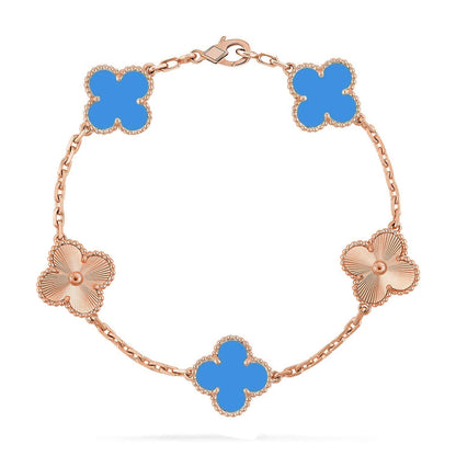 [VA]LUCKY CLOVER 5-MOTIF BRACELET - BLUE AGATE COLLECTION