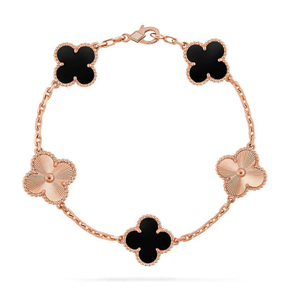 [VA]LUCKY CLOVER 5-MOTIF BRACELET - BLACK OXNY COLLECTION
