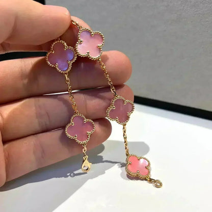 [VA]LUCKY CLOVER 5-MOTIF BRACELET - PINK MOTHER-OF-PEARL COLLECTION