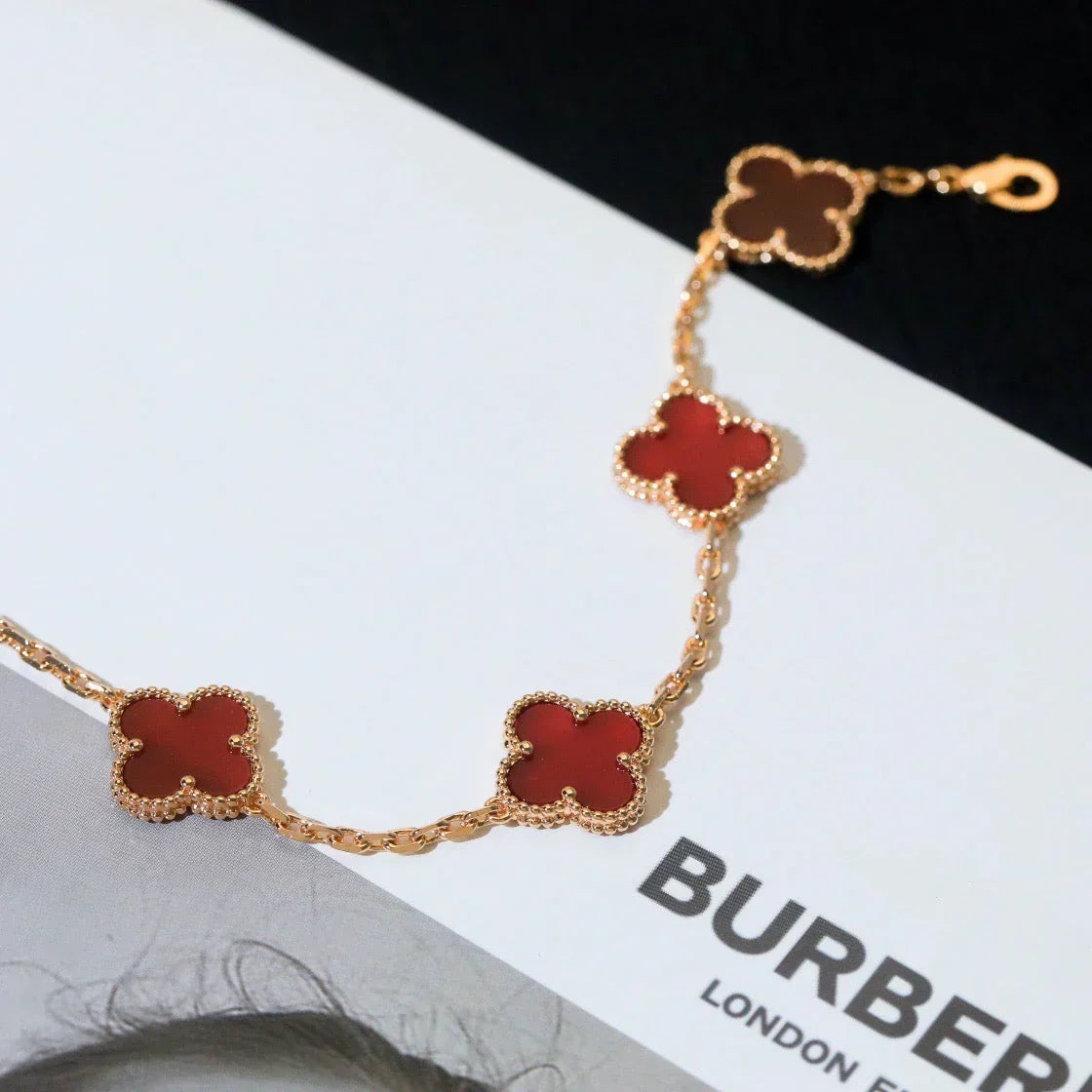 [VA]LUCKY CLOVER 5-MOTIF BRACELET - RED CARNELIAN COLLECTION