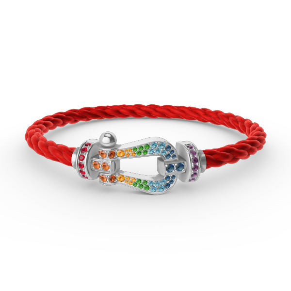 [VA]GROSSES HUFEISEN-ARMBAND MIT FARBIGEN DIAMANTEN, SILBER