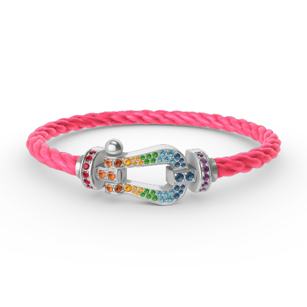 [VA]GROSSES HUFEISEN-ARMBAND MIT FARBIGEN DIAMANTEN, SILBER