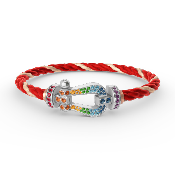 [VA]GROSSES HUFEISEN-ARMBAND MIT FARBIGEN DIAMANTEN, SILBER