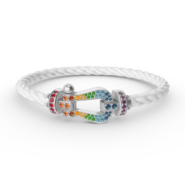 [VA]GROSSES HUFEISEN-ARMBAND MIT FARBIGEN DIAMANTEN, SILBER