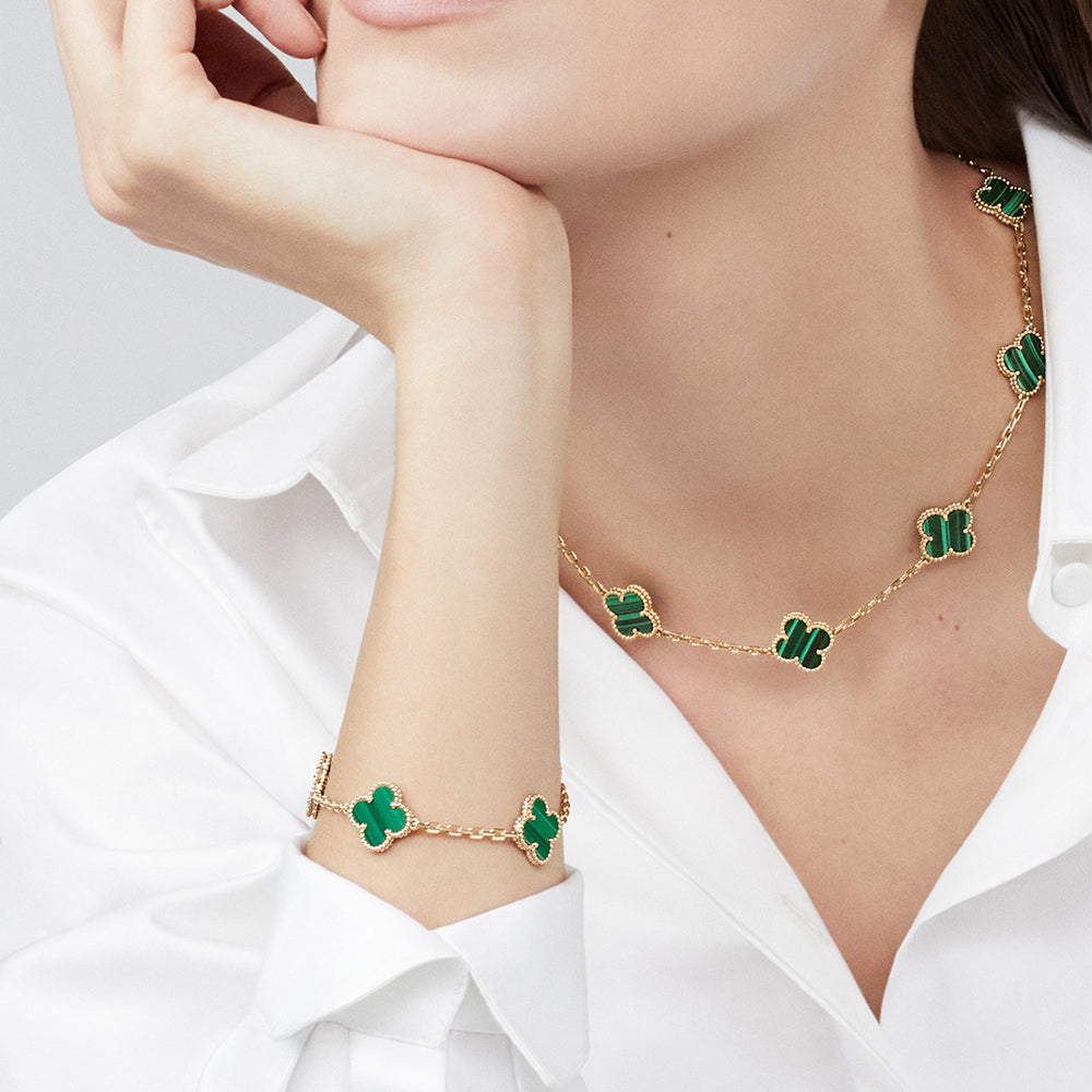[VA]CLOVER 10 MOTIFS MALACHITE NECKLACE