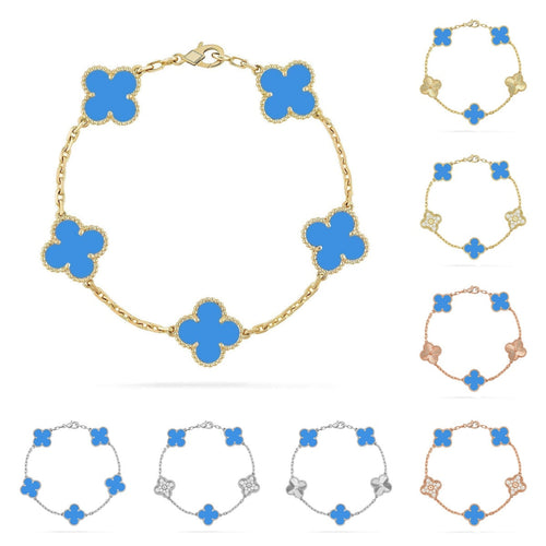 [VA]LUCKY CLOVER 5-MOTIF BRACELET - BLUE AGATE COLLECTION