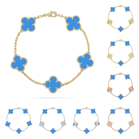 [VA]LUCKY CLOVER 5-MOTIF BRACELET - BLUE AGATE COLLECTION