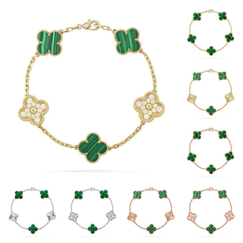 [VA]LUCKY CLOVER 5-MOTIF BRACELET - MALACHITE COLLECTION
