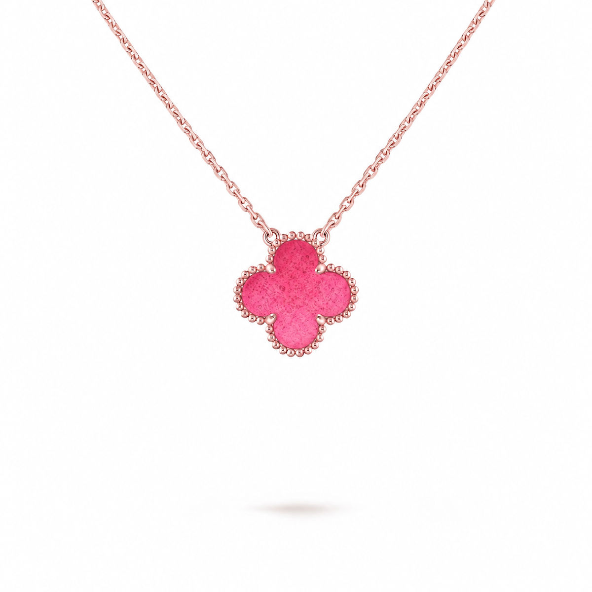 [VA] NEUE CLOVER 15MM HALSKETTE MIT ROSA EMAILLE