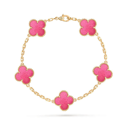 [VA]NEW CLOVER 5 MOTIFS PINK ENAMEL BRACELET