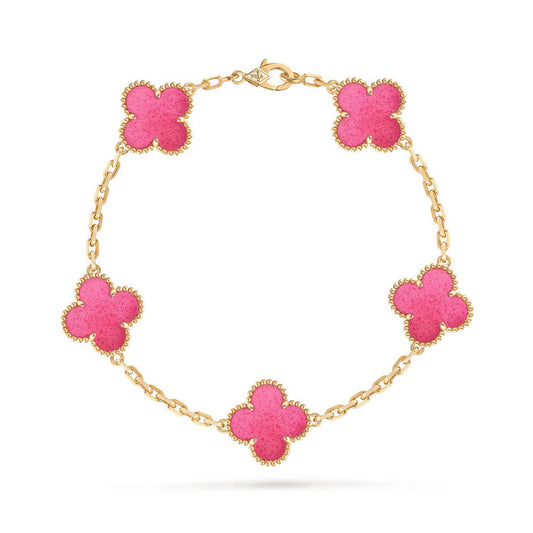 [VA]NEW CLOVER 5 MOTIFS PINK ENAMEL BRACELET