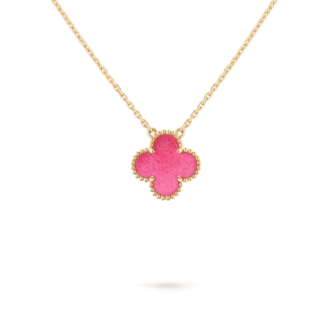 [VA] NEUE CLOVER 15MM HALSKETTE MIT ROSA EMAILLE
