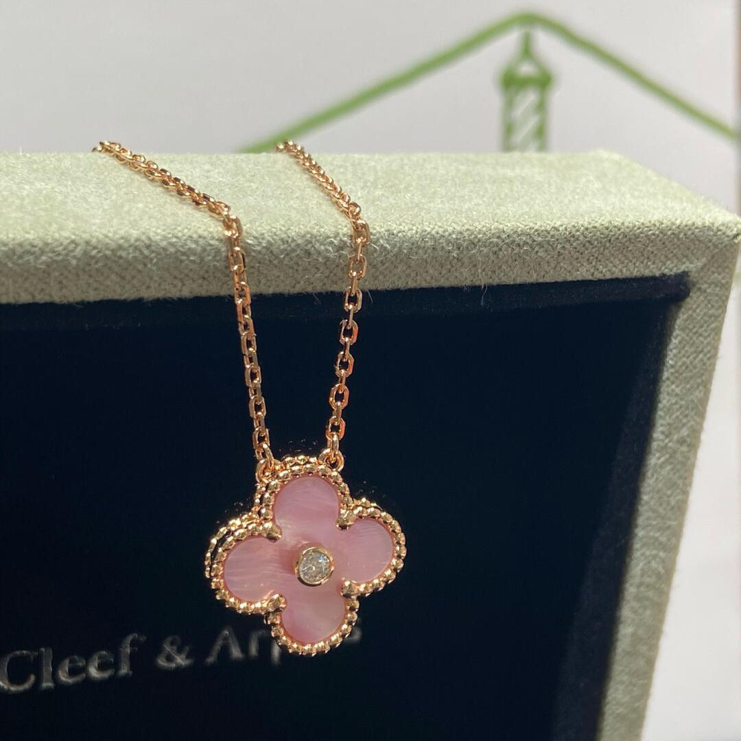 [VA]CLOVER 15MM DIAMOND PINK MOP HALSKETTE