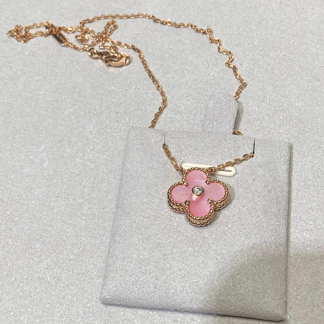 [VA]CLOVER 15MM DIAMOND PINK MOP HALSKETTE