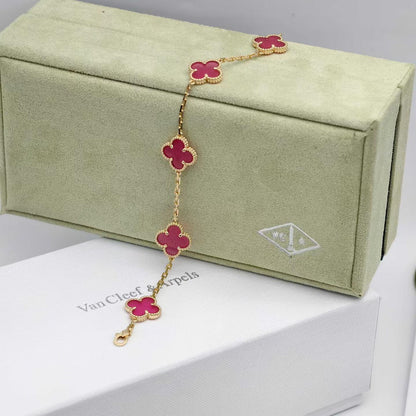 [VA]NEW CLOVER 5 MOTIFS PINK ENAMEL BRACELET