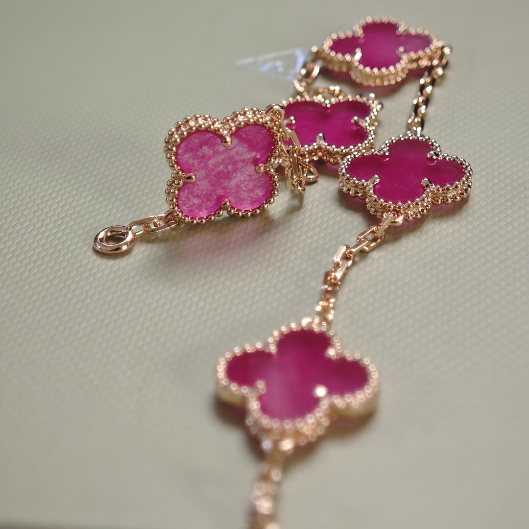 [VA]NEW CLOVER 5 MOTIFS PINK ENAMEL BRACELET