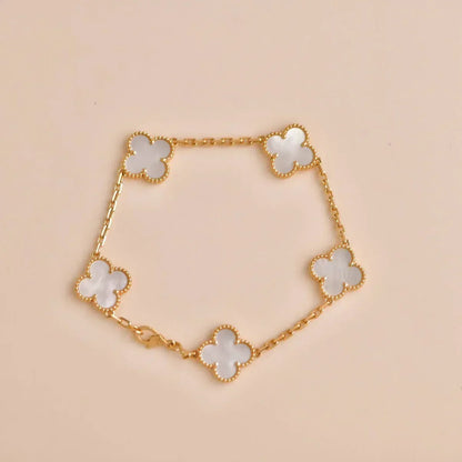 [VA]LUCKY CLOVER 5-MOTIF BRACELET - WHITE MOTHER-OF-PEARL COLLECTION