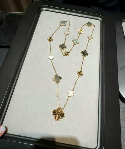 [VA]DETACHABLE CLOVER 15(11+4) FLOWER ROSE GOLD NECKLACE SET