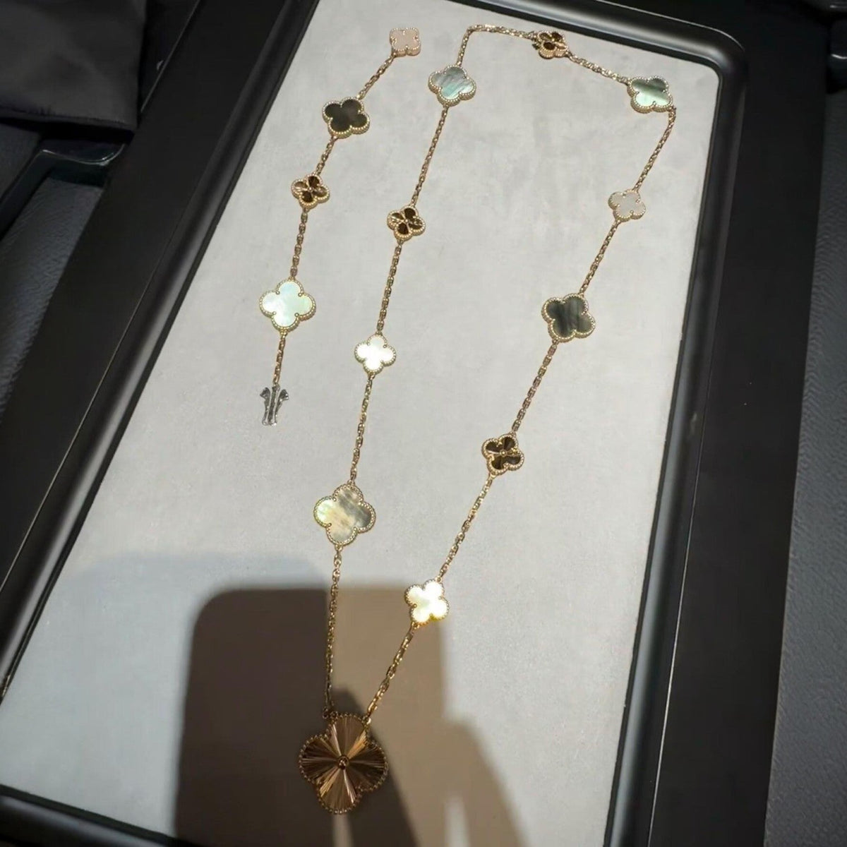 [VA]DETACHABLE CLOVER 15(11+4) FLOWER ROSE GOLD NECKLACE SET