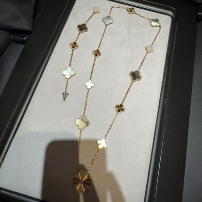 [VA]DETACHABLE CLOVER 15(11+4) FLOWER ROSE GOLD NECKLACE SET