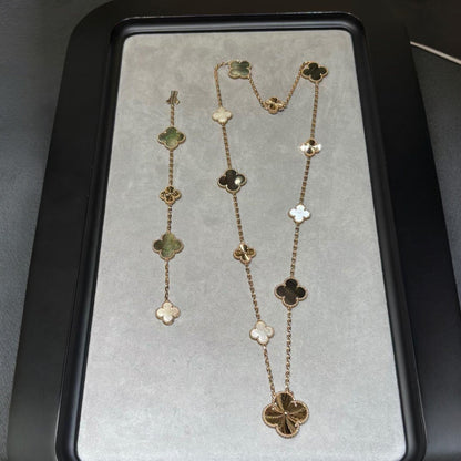 [VA]DETACHABLE CLOVER 15(11+4) FLOWER ROSE GOLD NECKLACE SET