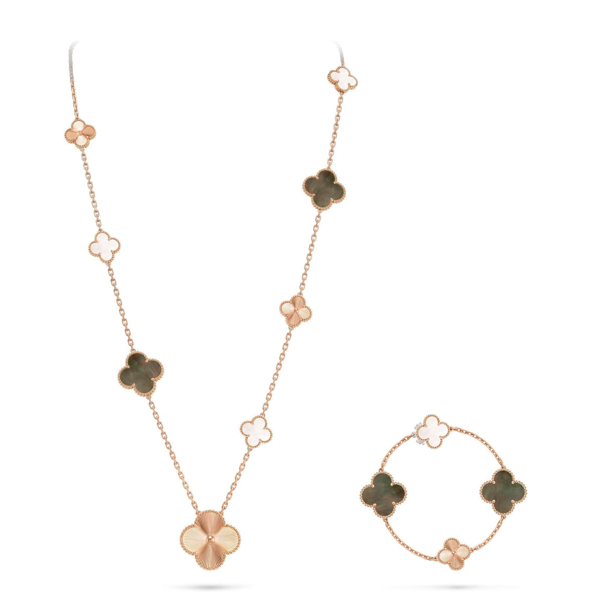 [VA]DETACHABLE CLOVER 15(11+4) FLOWER ROSE GOLD NECKLACE SET