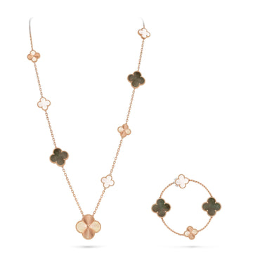 [VA]DETACHABLE CLOVER 15(11+4) FLOWER ROSE GOLD NECKLACE SET