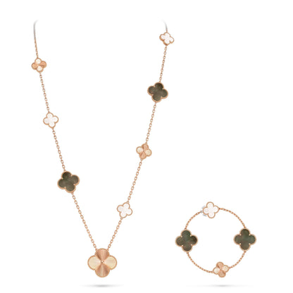 [VA]DETACHABLE CLOVER 15(11+4) FLOWER ROSE GOLD NECKLACE SET
