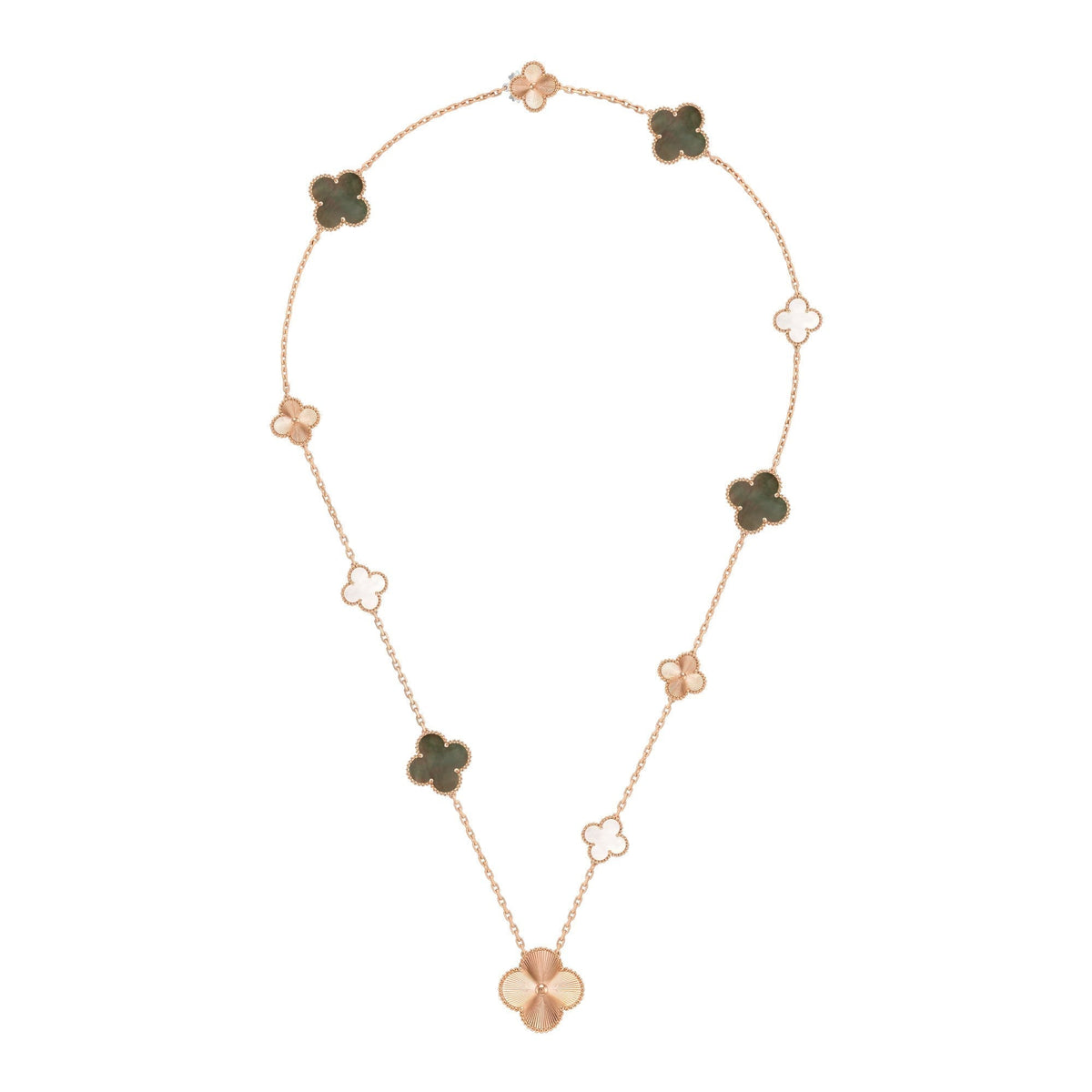 [VA]DETACHABLE CLOVER 15(11+4) FLOWER ROSE GOLD NECKLACE SET