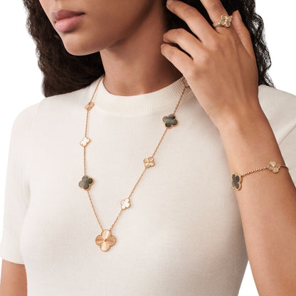 [VA]DETACHABLE CLOVER 15(11+4) FLOWER ROSE GOLD NECKLACE SET