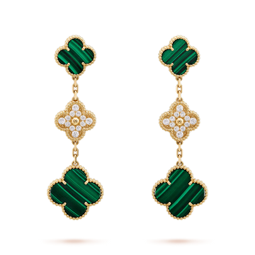 [VA]CLOVER OHRRINGE GOLD MALACHIT DIAMANT 3 MOTIVE