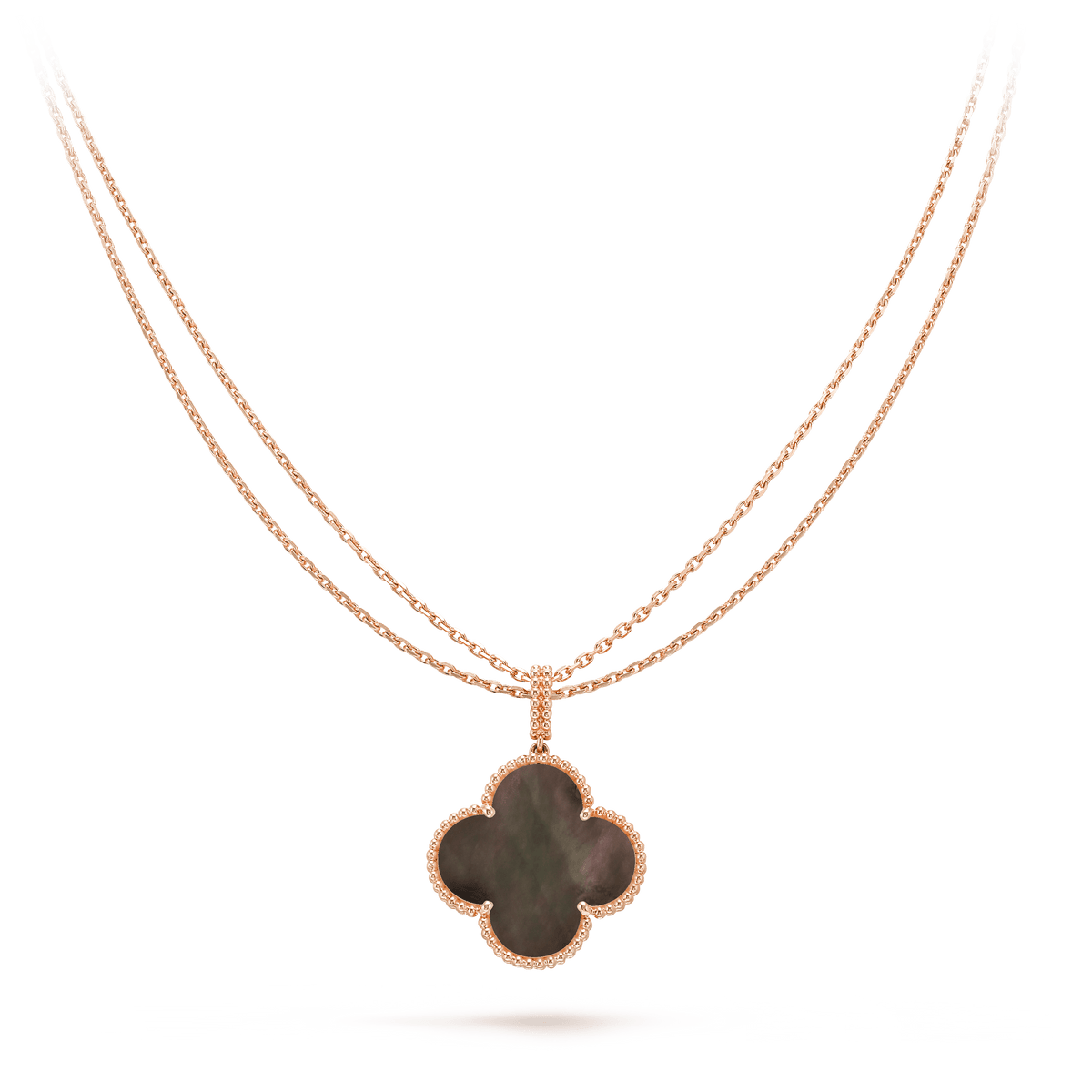 [VA]CLOVER 25MM GOLD DUNKLE PERLMUTT-GROSSES-KLEEBLATT-HALSKETTE
