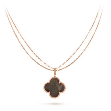 [VA]CLOVER 25MM GOLD DUNKLE PERLMUTT-GROSSES-KLEEBLATT-HALSKETTE