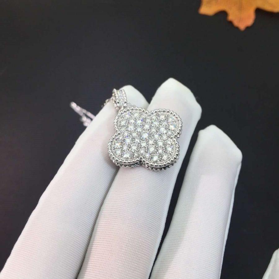 [VA]CLOVER 25MM SILBER VOLLDIAMANT GROSSE CLOVER-HALSKETTE