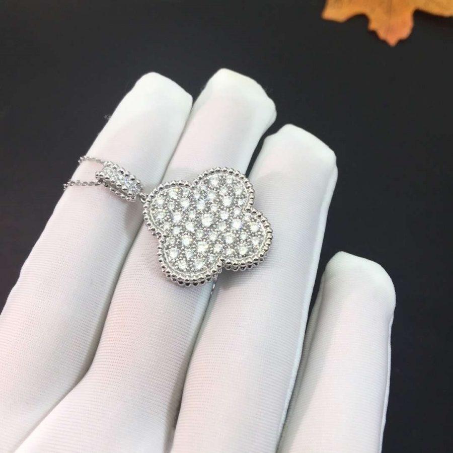 [VA]CLOVER 25MM SILBER VOLLDIAMANT GROSSE CLOVER-HALSKETTE