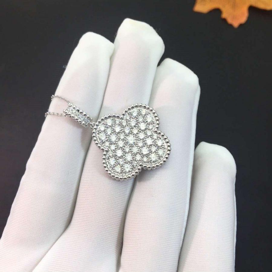 [VA]CLOVER 25MM SILBER VOLLDIAMANT GROSSE CLOVER-HALSKETTE