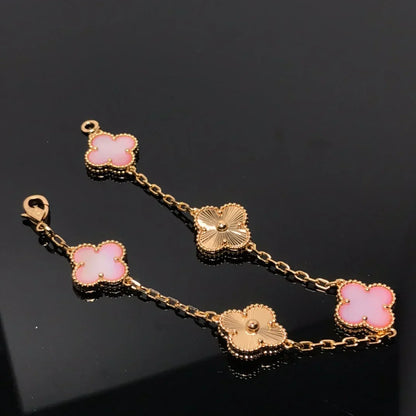 [VA]LUCKY CLOVER 5-MOTIF BRACELET - PINK MOTHER-OF-PEARL COLLECTION