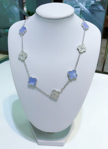 [VA]CLOVER 10 MOTIVE CHALCEDON DIAMANTEN SILBER-HALSKETTE