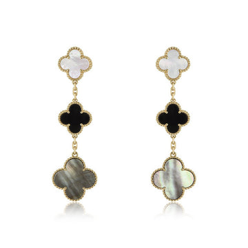 [VA]CLOVER-OHRRINGE GOLD ONYX PERLMUTT 3 MOTIVE