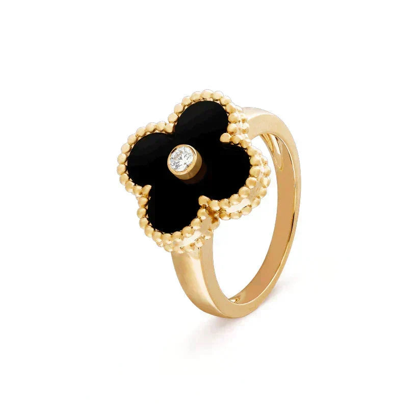 [VA]KLEEBLATT ONYX RING GOLD DIAMANT
